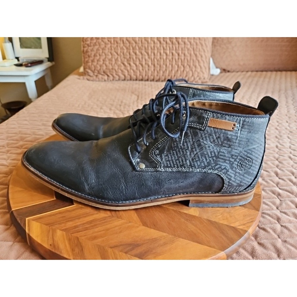 Steve Madden Men's Navy Blue Leather Newsprint Lace-Up Oxford Shoes, Size 12
